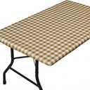 Rectangle Picnic Table Cloth, Elastic Waterproof Fitted Vinyl Tablecloths for 4 Foot Tables, Wipeable Flannel Backed Table Covers for Dining, Camping, Outdoor(Khaki Plaid,24"x48")