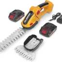 Hedge Trimmer Cordless, TOOVEM 2 in 1 Handheld Cordless Grass Shear with 2 Pcs Rechargeable Batterys and Charger, 24V Electric Weed Grass Cutter Shrubbery Trimmer for Garden, Lawn (Yellow)