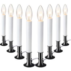 Hortsun 8 Pieces Electric Window Candle with Pewter Plated Base Window Candle Light Sensor Turns with Automatic On/Off for Home Christmas Holiday Party Decorations