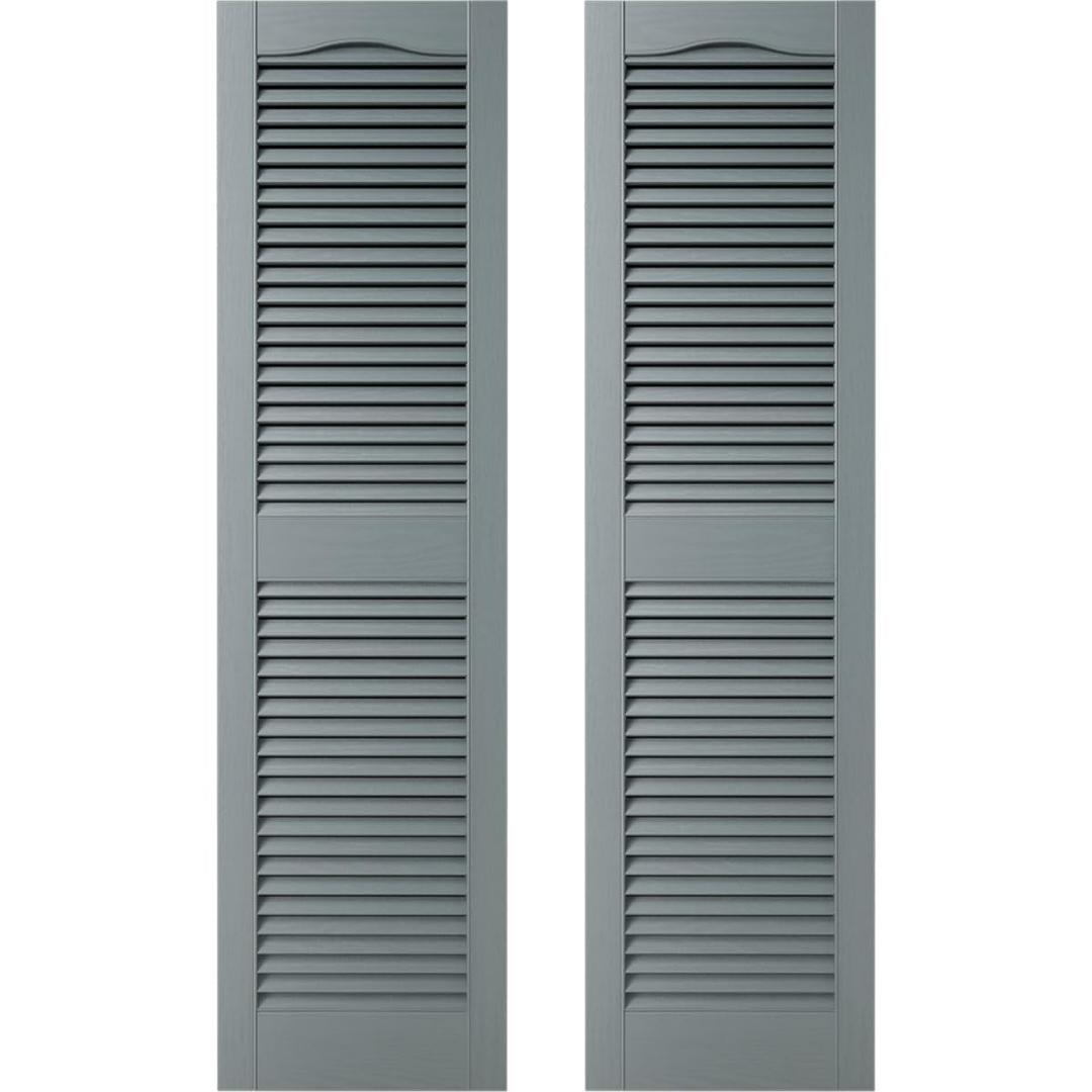 12 in. W x 52 in. H Builders Edge, Standard Cathedral Top Center Mullion, Open Louver Shutters, Includes Matching Installation Spikes (Per Pair), 385 - French Roast