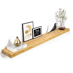 Howizz 60'' Pine Wood Floating Shelf for Wall, Rustic Wall Mounted Wooden Shelf with Invisible Brackets, Fireplace Mantel Shelf for Living Room, Bedroom, Bathroom & Home Decor, Natural Finish, 1 Pcs