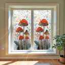 Window Film Decorative Privacy Frosted Glass Cling 17x39 Inch Red Mushroom Forest Pattern UV Blocking Heat Control Static Adhesive for Home Kitchen Bathroom Office (Colorful Window#05)