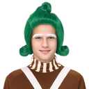 Miss U Hair Men Short Wavy Vibrant Green Wig with White Eyebow Outfit Party Cosplay Wig