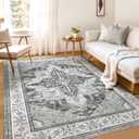 WITSHOCK Living Room Area Rug 6x9: Washable Rugs Boho Soft Non-Slip Low Pile Stain Resistant Foldable Carpet for Bedroom Playroom Dining Room Office Kitchen Farmhouse Home Decor Rug-Gray (6' x 9' (Rectangular), Grey)