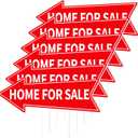 6PCS Home for Sale Signs With Stakes - Red Directional Arrow Double Sided 16 x 5'' Corrugated Plastic Waterproof Yard House Sign for Transaction Event - Left and Right Guest Moving