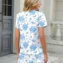 TCOT Pajamas for Women Set Summer Fashion Short Sleeve Crewneck Tops with Skirt Sets Pajama Casual Loungewear (X-Large, B White Blue Floral)