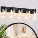 5-Light Matte Black Bathroom Vanity Light, Clear Glass Shade