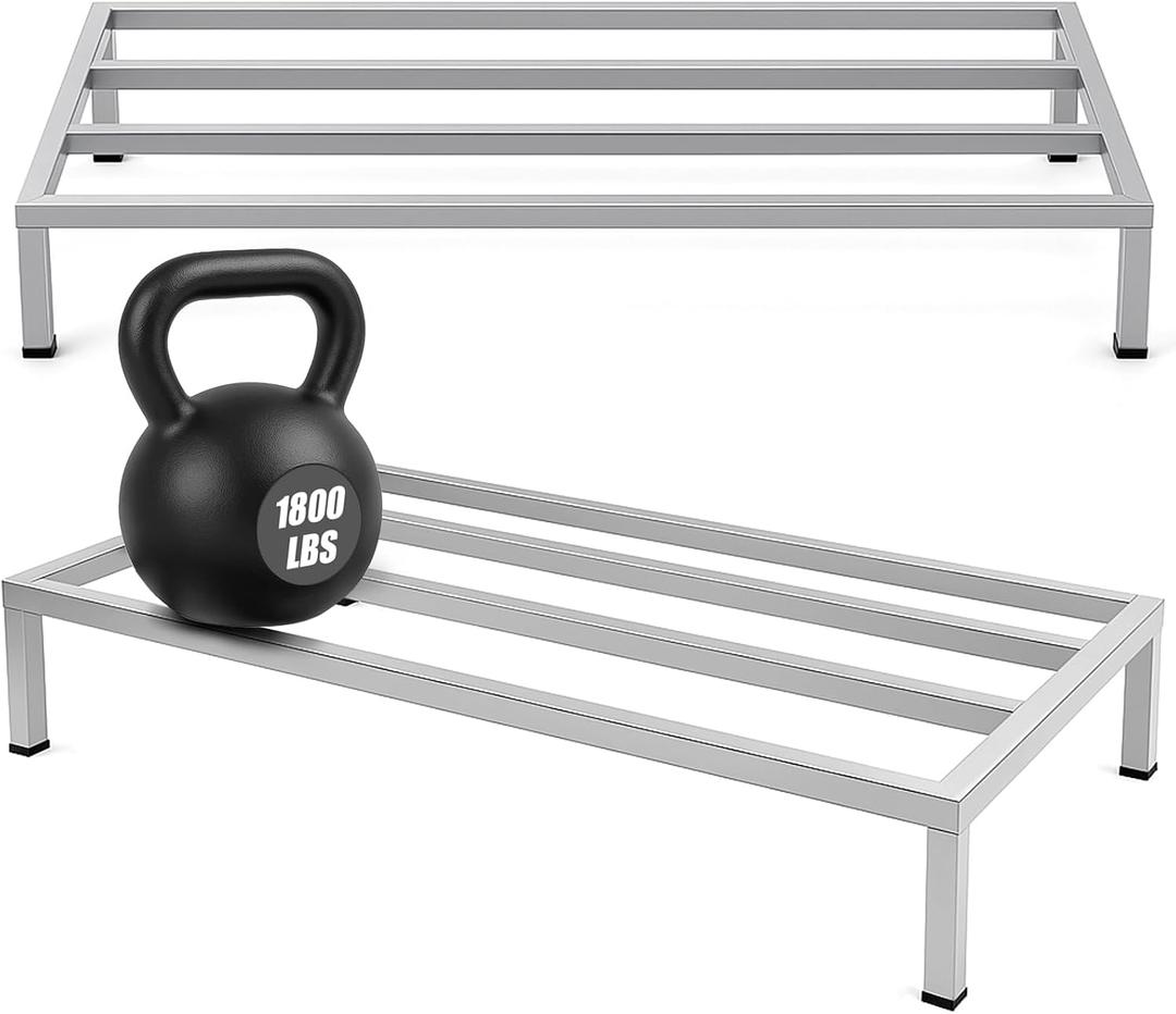 MorningRo 2 Pack Dunnage Rack 48" Long x 24" Wide, 7.9" Height Stainless Steel Shelf 3500+ Pound Capacity Commercial Food Floor Rack for Restaurants Kitchens Garages and Vehicles