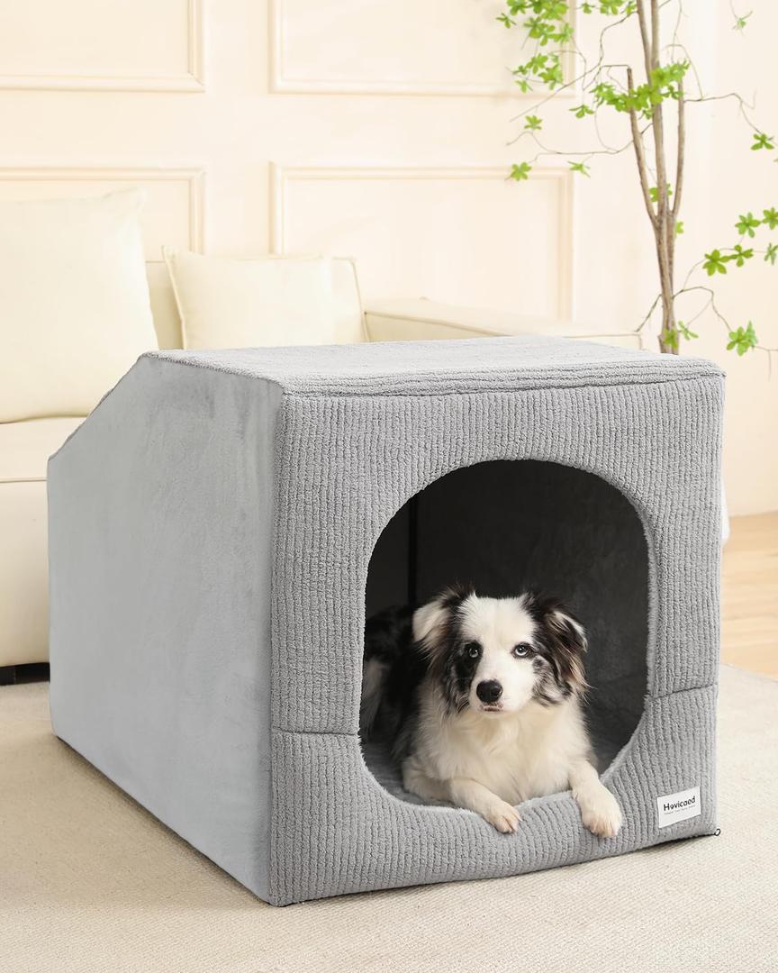 Hovicaed Indoor Dog House for Extra Large Medium Small Sized Dogs - Washable Removable Cushion and Cover Pet Orthopedic Dog Bed, Inside Dog House Large Space Strong Support, Cat Cute Tent Cave (XL)