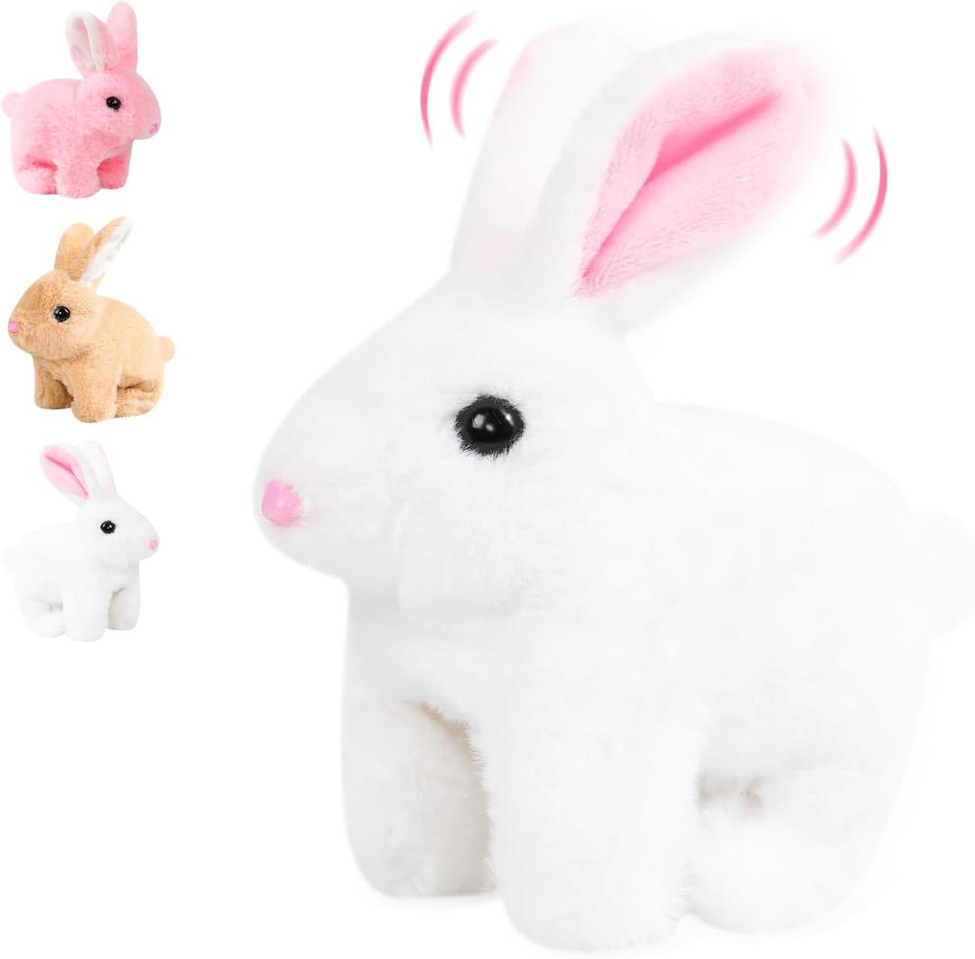 Easter Bunny Toy,Bunby Realistic Rabbit Toy,Easter Realistic Rabbit Toys,Interactive Plush Bunny,Realistic Bunny Can Walk and Talk,Lifelike Movements, Hops,Twitches & Wiggles Ears,Easter Gift(White)