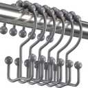 Titanker Shower Curtain Hooks Rings, Rust-Resistant Metal Double Glide Shower Hooks for Bathroom Shower Rods Curtains, Set of 12 Hooks - Neutral Gray