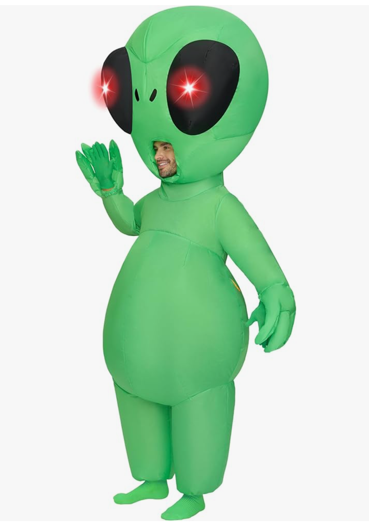Spooktacular Creations Adults Halloween Inflatable Costumes with Light Up Eyes, Scary Alien Blow Up Costumes for Men, Full Body Green Inflatable Suit with Gloves for Cosplay Alien Themed Parties, Child (7-10 Years)