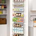 Over The Door Pantry Organizer, 8-Tier Pantry Door Organizer Shelves | 3 Sizes | Adjustable Basket | Metal Hanging Spice Rack for Kitchen, Pantry, Cabinet, Back of Door Seasoning Rack, White