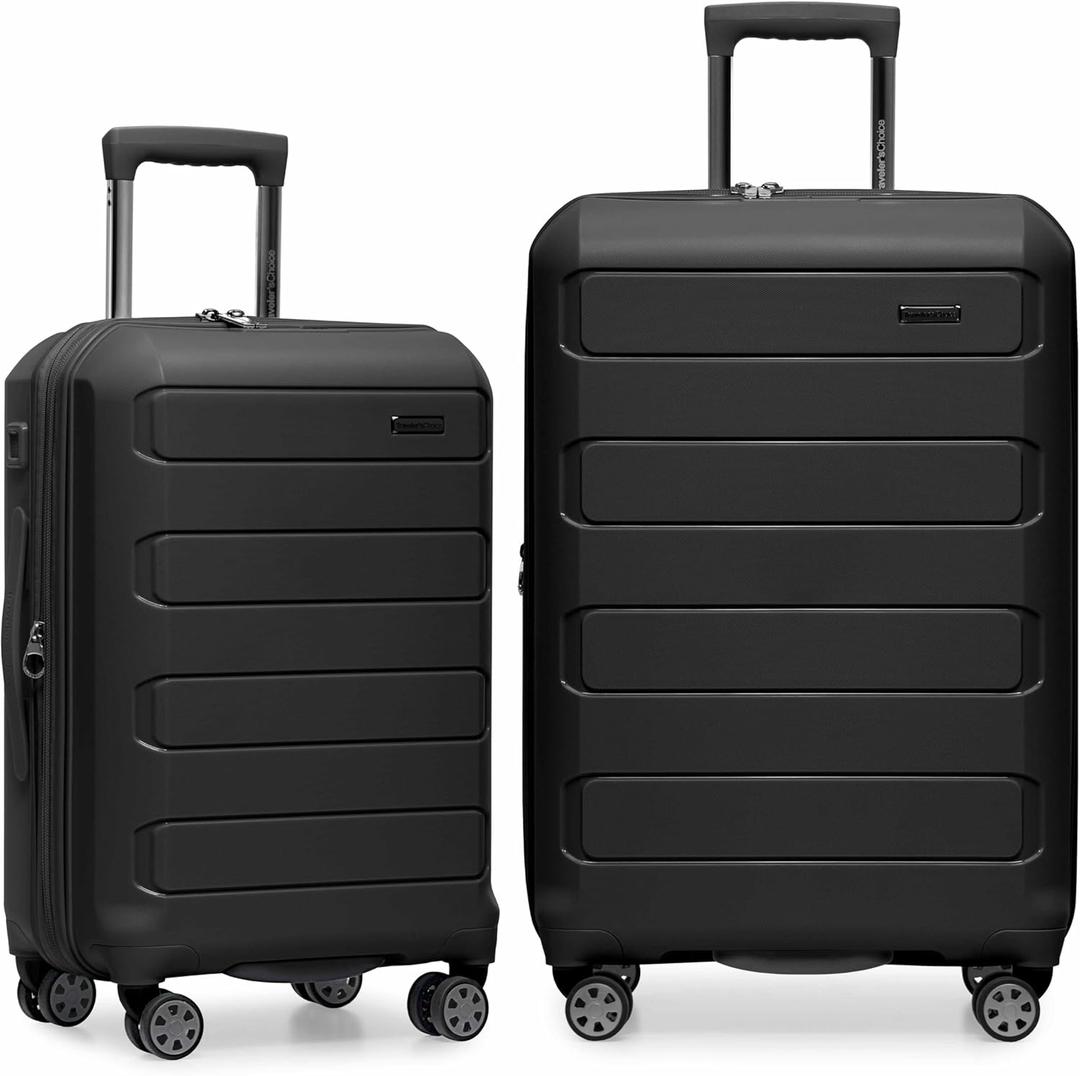 Traveler's Choice Pagosa Hardshell Expandable Luggage with Spinner Wheels, Black, 2-Piece Set (22/26)