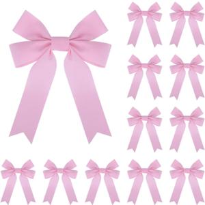 Meseey 12 Pcs Baby Pink Velvet Ribbon Bow Christmas Wreath Bows for Garland Gift Wrapping Indoor Outdoor Christmas Parties Decorations