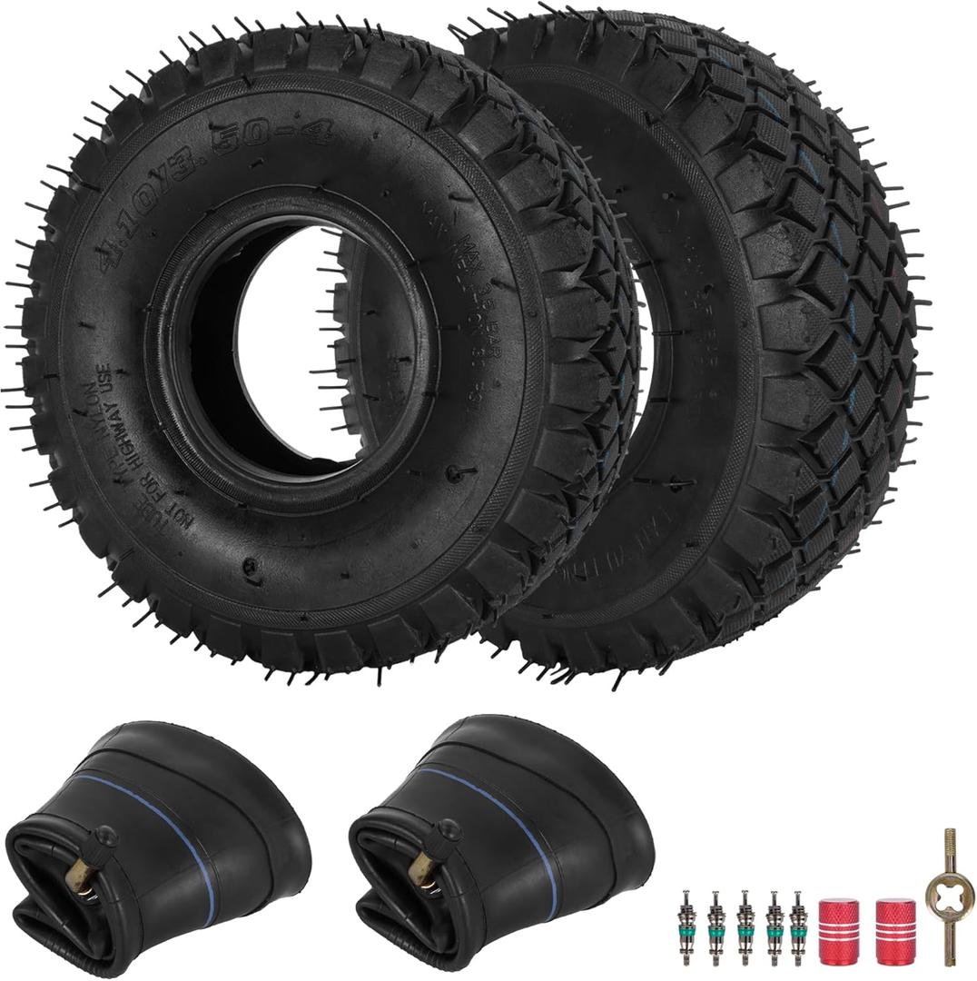 4.10/3.50-4 Tires 6-Ply and Inner Tubes,RUTU 2 Pack 4.10-4 Replacemnt Tire Wheel for Go Kart Lawn Movers Garden Trailer Cart Wheelbarrow Hand Truck