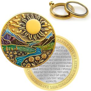 Affirmation Sobriety Coin Gift Set | Sunlight AA Chip Medallion with Token Capsule, Stand & Card | Sobriety Gifts for Anniversary Month & Year for Men & Women in Recovery (Gold & Silver)