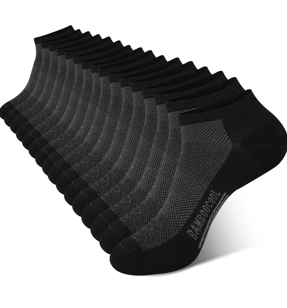 BAMBOO COOL Men's Athletic Ankle Socks Cushioned Moisture Wicking, Low Cut Running Mesh Socks Arch Support, 8 Pack, L