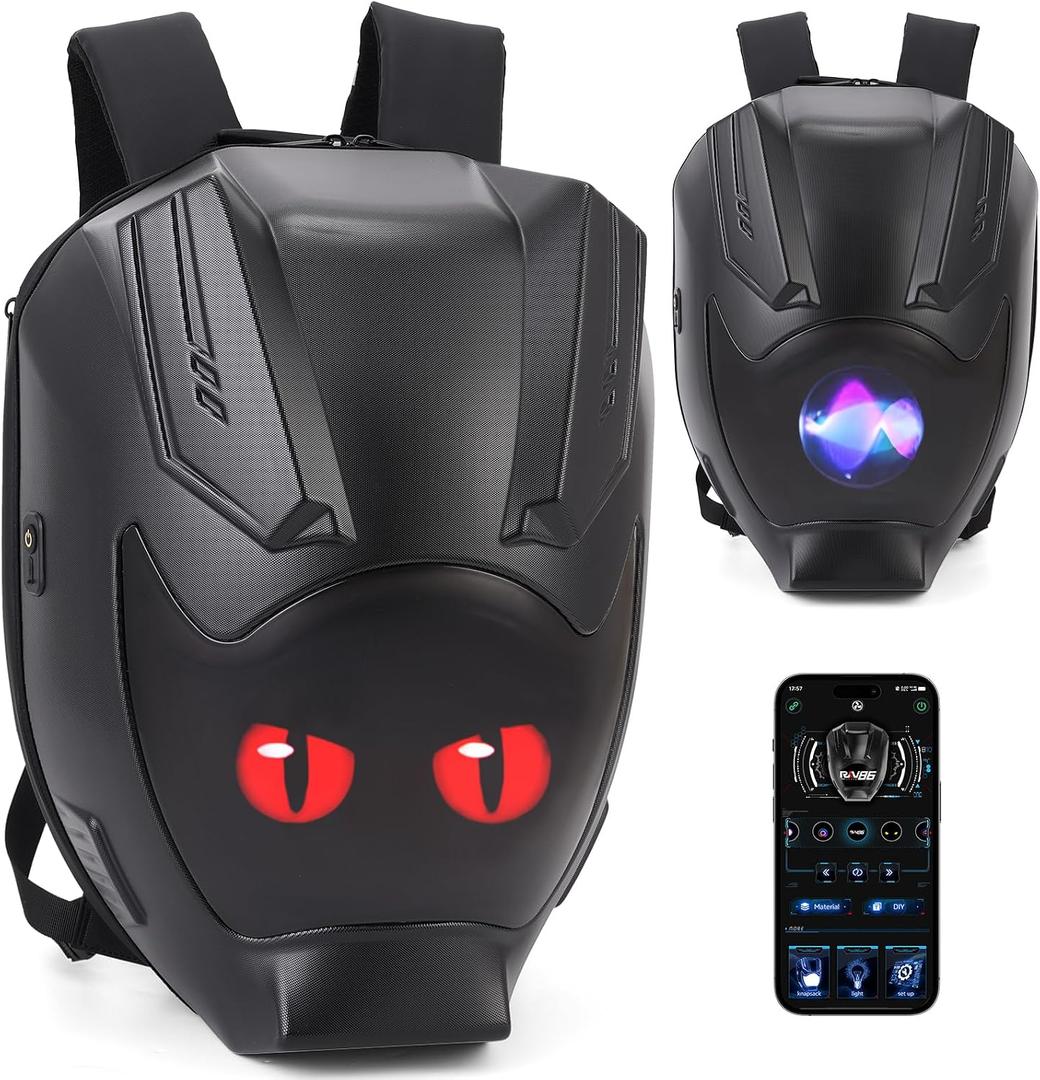 Motorcycle Backpack for Men LED Backpack, DIY Programming GIFs, Hard Shell, 40-55L Large Capacity and Waterproof Laptop Backpack