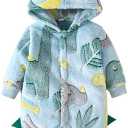 Baby Boys Dinosaur Outfit Fleece Bodysuit Infant One Piece Hooded Button Romper Outerwear Jumpsuit Toddler Jackets (Blue, 9-12 Months)