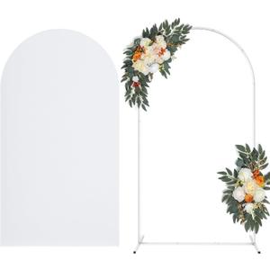 Arch Backdrop Stand with Spandex Arch Cover, 7.3 FT Wedding Balloon Arched Backdrop Stand Square Arch Frame for Birthday Party Bridal Baby Shower Background Ceremony Decoration (White)