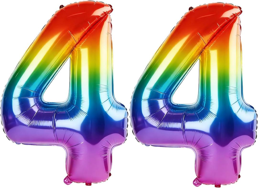40 Inch Number 44 Balloons for 44th Birthday Party Decorations,0-100 Rainbow Large No.44 Digital Balloons for Women Men and Her Him, Helium Foil Number Balloons for Wedding Anniversary