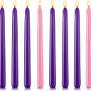 Christmas Advent Candles Set, 6 Purple and 2 Pink Taper Candles, 10" Unscented Candlestick for Seasonal Celebrations