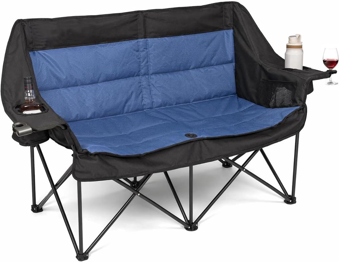 Double Camping Chairs for Adults Folding Loveseat, Heavy Duty Oversized 2 Person Camping Couch Outdoor Portable Folding Chair for Lawn, Patio