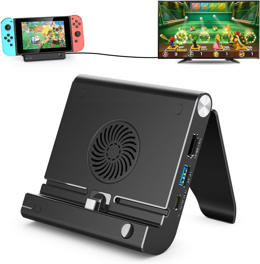 Switch Dock for Switch, YCCTEAM Dual USB Playstand Adjustable Switch Stand for Switch OLED, Support TV Mode, HDMI Type C Converter, Built-in Fan,3 USB Ports for Plug and Play