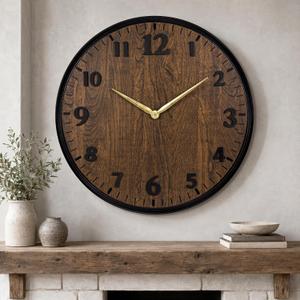 Wall Clock Farmhouse Vintage 24 Inch Silent Non-Ticking Battery Operated