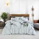 YuHeGuoJi Grey Floral Duvet Cover King 100% Egyptian Cotton 3 Pcs Set 1 Light Blue Botanical Duvet Cover with Zipper Ties 2 Pillowcases Garden Gray Plant Flower Bedding Set Soft