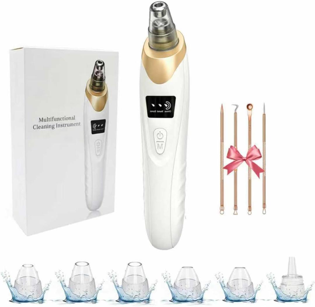2026 Blackhead Remover with 5 Suction Heads & 4 Gold Extractor Needles, Electric Blackhead Vacuum Pore Vacuum for Deep Facial Cleaning, USB Rechargeable for Women & Men-Khaki