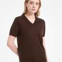 Women's 100% Merino Wool Sweaters Short Sleeve V Neck Sweater T-Shirt Business Summer Pullover Tops Vacation Outfits (Brown, L)