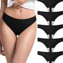 REORIA High Waisted Thongs for Women Breathable Seamless Thong Panties Sexy No Show Underwear 5 Pack (Black, S)