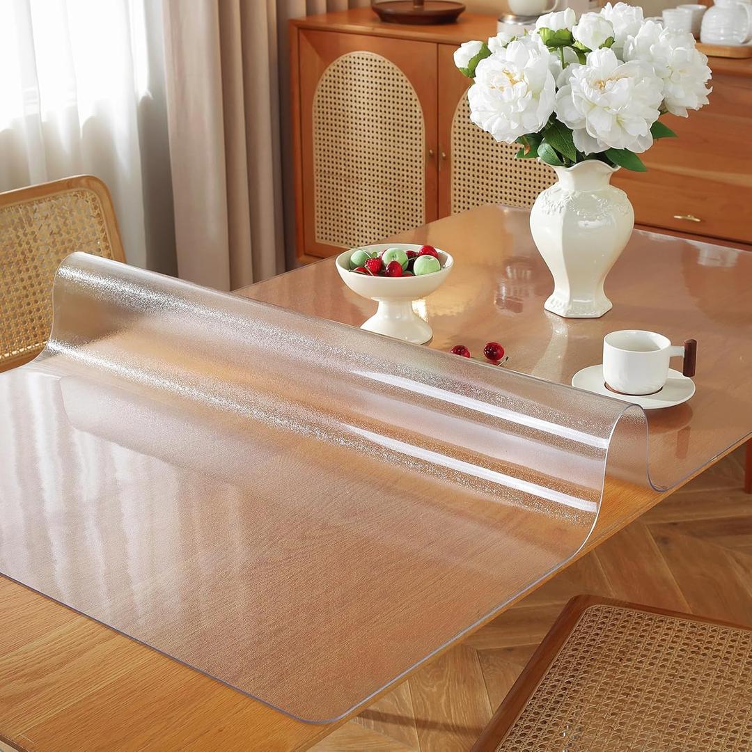 Frosted Clear Table Protector 42 x 70 Inch, 1.5mm Thick Plastic Table Cover, Waterproof PVC Clear Table Cover Protector, Desk Protector Mat, Writing Desk Pad for Desktop, Coffee & Dining Room Table