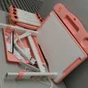 Rengue Kids Desk and Chair Set, Height Adjustable Children School Functional Study Desk with 55 Tiltable Desktop, 3 Modes & Brightness LED Light, Storage Drawer & Metal Hook for Boys Girls (Pink)