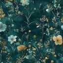 Vintage Floral Peel and Stick Wallpaper Boho Wallpaper 17.5''x393'' Teal/Blue/Yellow Wildflowers Vinyl Contact Paper Waterproof Self Adhesive Modern Stick on Wall Paper for Bedroom Wall Table Cabinet