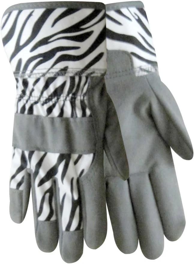 Youth Gardening Gloves, Leather Palm, 2 Pair Pack, Tiger & Zebra Print (Med-Large 7-12)