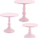 Set of 3 Pink Cake Stands, QENUIITEA Metal Round Cake Holder Dessert Pie Pizza Display Stand 8" 10" 12" Serving Tray Decoration for Wedding Celebration Party Birthday Baby Shower