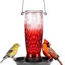 Kingsyard Bird Water Feeder for Outside, 24 Ounce, Glass Bird Water Dispenser with Metal Hanging for Garden Yard Outside Decoration, Red Gradient