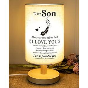 SOUHONEY Gifts for Son for Fathers Day from Mom Dad- Fabric Wooden Desk Lamp for Bedroom Living Room for Son Adult Graduation Season Gifts, Birthday Gifts, Back to School Gifts