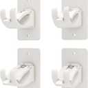 4PCS No Drill Curtain Brackets, Self-Adhesive Rod Holders, Universal Plastic Nail Free Adjustable, Curtain Hooks for Rods Less Than 1.57 Inch Diameter (White)