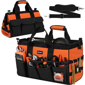UUP Heavy Duty Tool Bag 18-Inch, 16-Pocket Portable Soft Tool Box Organizer Storage, Handle Tactical Carry Tote Empty Toolbox with Large Zipper, Father Day Dad Men Gift for Mechanic Engineer, Orange