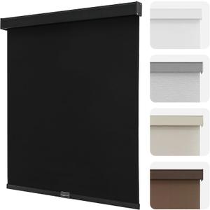 Joydeco 100% Blackout Roller Shades Cordless Blinds for Windows, Free-Stop Shades, UV Protection, Natural Woven Blinds for Home and Office, Light-Proof Aluminum Cover (34.5" W x 75" H, Coffee)