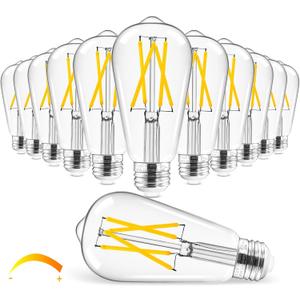 Hizashi Vintage LED Edison Bulb Dimmable, 6W Equivalent 60W, 3000k Soft White, E26 Base Led Light Bulbs, 700LM, UL Listed, High CRI 95+ Eye Protection, Clear Glass, Pack of 12