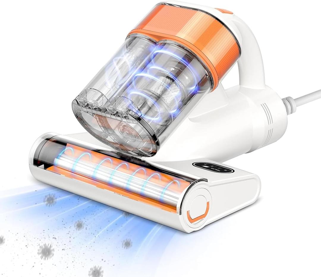 Mattress Vacuum Cleaner, 26Kpa 500W Strong Suction Bed Vacuum with UV and Ultrasonic and High Heating, Dual Dust Bins with Washable Filters, Ideal for Dust and Pet Hair Removal, Corded (White)