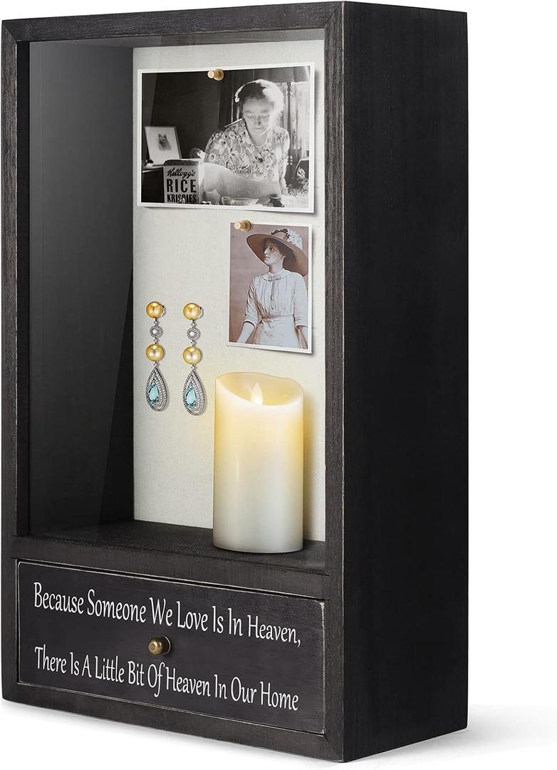 TJ.MOREE Memorial Gifts in Memory of Loved One Gifts Sympathy Gifts for Loss of Mother Father Remembrance Shadow Box - Because Someone We Love is in Heaven There is a Little Bit of Heaven in Our Home