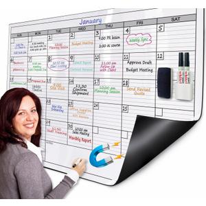 Large Magnetic Dry Erase Calendar for Wall, 38" x 50" Jumbo Monthly Planner, White Board Calendar for Office, Dual-Sided Magnetic Reusable