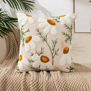 vctops Farmhouse Embroidered Throw Pillow Cover Floral Tufted Woven Decorative Pillowcase Square Accent Cushion Cover for Sofa Couch Bedroom, No Insert (Floral F,45"x45") 1 Pack