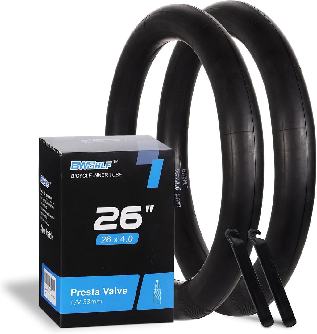 BWSHLF Fat Tire Bike Tube, 26 x 4.0 AV 35mm Schrader Valve/FV 33mm Presta Valve Inner Tube, High Air Tightness, Anti-Puncture, with 2 Tire Levers Included-2 Pack